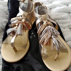 White House Black Market gold fringe Thong sandals